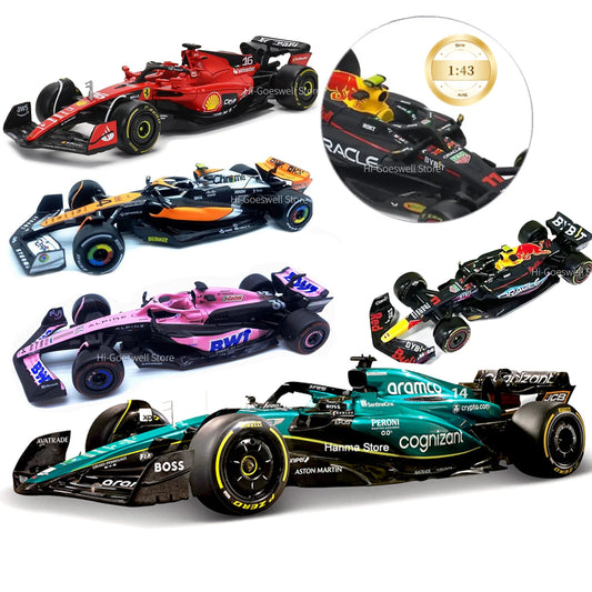 F1 COLLECTION  1:43 Aston Martin AMR23 Mercedes W14 Red Bull RB19 Miami GP Ferrari SF23 Alpine A523 F1 Model Formula Car Static Racing